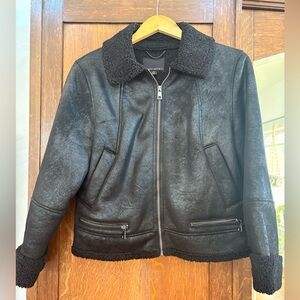 Banana Republic Black Faux Shearling Zip Jacket